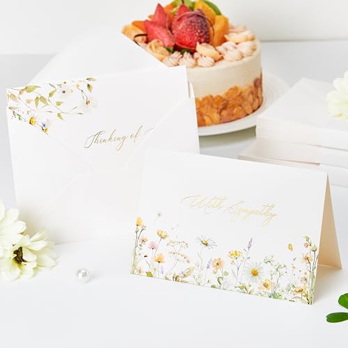 Crisky Pacote com 4 cartões de simpatia de flores silvestres em aquarela com envelopes selados, 4 ca