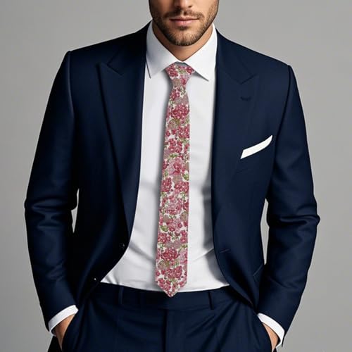 Image of Cotton Floral Ties for Men 2.76 inch Men's Skinny Tie Linen Flower Printed Neck Tie for Wedding Dating Party
