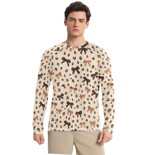 Mens UV Protection Shirts Rash Guard Long Sleeve UPF 50+ Leopard Bow Quick Dry S