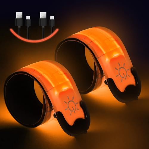 flintronic 2pcs Brassards Lumineux à LED Rechargeable USB, Brassard de Course Réfléchissant LED Running, Bande Clignotant Réglable Bracelet Lumineux de...