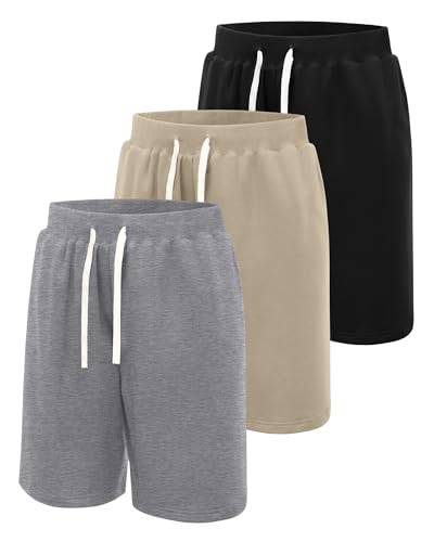 Ficerd 3 Pack Big and Tall Men's Sweat Shorts 9'' Plus Size Bermuda Drawstring Elastic Waist Shorts with 3 Pocket2