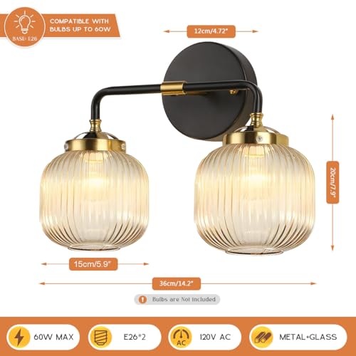 Image of Bathroom Lights fixtures Vanity Light for Bath Wall Sconce Industrial Modern Glass Vanity Lights 2 Lights Amber Light Fixture Farmhouse Wall Mount Lamp Mid Century Vintage Wall Lamp