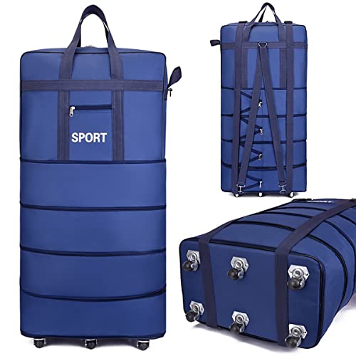 MULTIONS Expandable Foldable Suitcase Luggage Carry On Lightweight Travel Bag Cabin Approved Trolley Bag with Wheels Suit Case Hand Luggage (Blue,39'')
