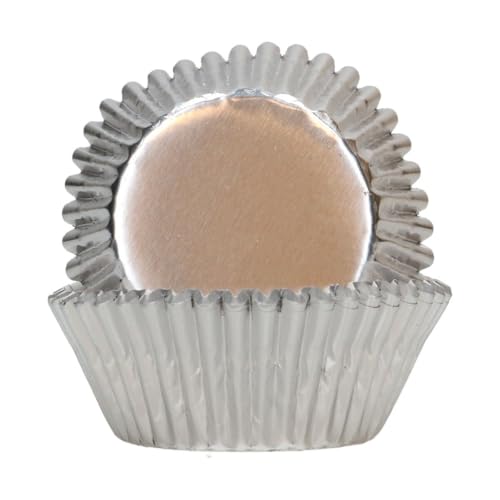 FunCakes Baking Cups Metallic Silber 48 Stück Muffin und Cupcake Förmchen Papier, Folie Backförmchen Papier, Perfekt für Cupcakes und Muffins - Pk/48