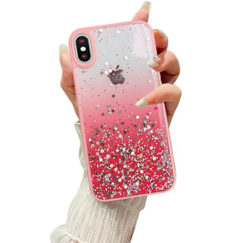 Image of Vonzee Case Compatible with iPhone X & XS (5.8 inch), Non Moving Glitter Cover for Girls & Women Soft TPU Shockproof Anti Scratch Drop Protection Cover (Pink)