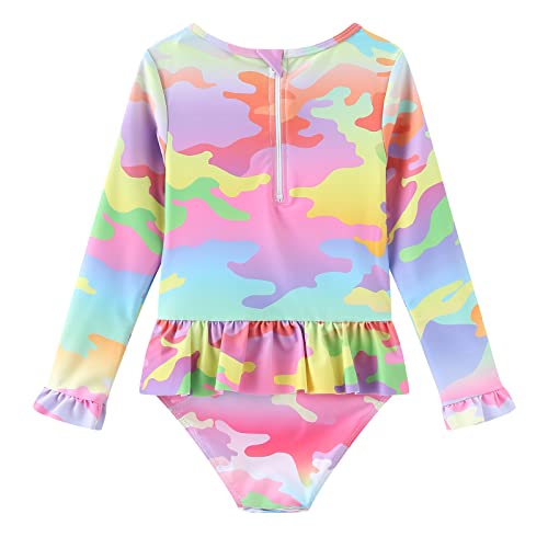 Image of Baby and Toddler Girls One Piece Rash Guard Swimsuits for Girls Long Sleeve Swim Shirts with Sun Protection