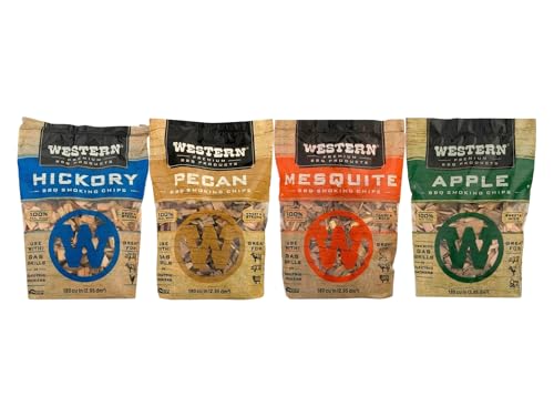 Western BBQ Smoking Wood Chips Variety Pack Bundle (4) Apple, Hickory, Mesquite and Pecan Flavors