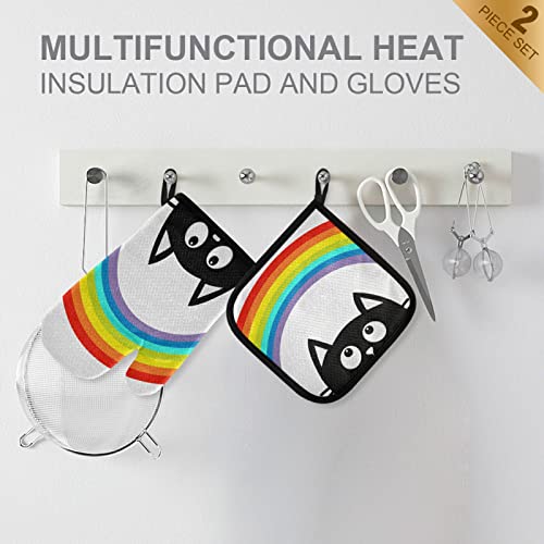 Cute Black Cat Oven Mitts And Pot Holders Sets Lgbt Big Rainbow Hot Pads Heat Resistant Cooking Gloves Handling Kitchen Cookware Bakeware Bbq #TOP2