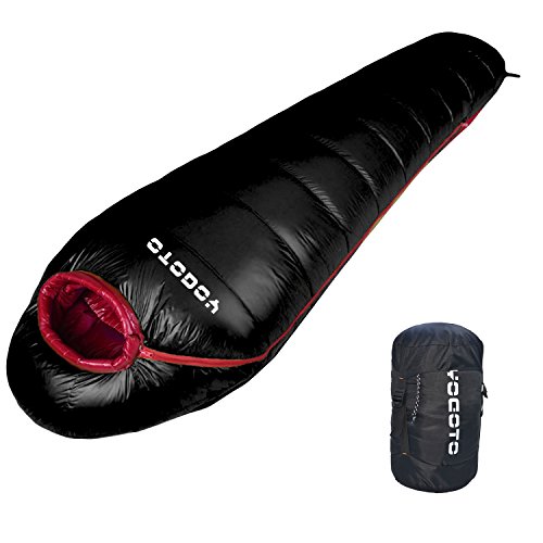 【YOGOTO】 ダウンシュラフ 冬用 寝袋 マミー型 コンパクト 車中泊り 登山 スリーピングバック 防災 避難用 防水 [ 最低使用温度 -15度 ] ブラック