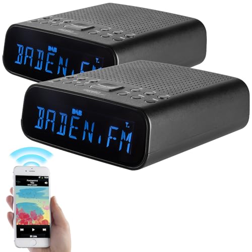 auvisio FM-Radiowecker: 2er-Set DAB+-Radiowecker, VA-Display, BT, 2 Weckzeiten, USB-Ladeport (mit und DAB+, Bluetooth, UKW)