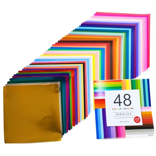 Japanese Origami Paper 6x6 inch Square, 48 Colors (48 Sheets), One Sided Folding Paper for Kids & Adults 15cm Made in Japan