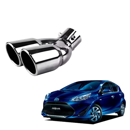 に適用 トヨタ NHP アクア 10系 Aqua NHP10 NHP10H 2017.06~2021年〜現行 テールスロート ステンレス鋼 マフラーカッター テールスロート 車の排気 排気管二重管 装飾アクセサリー 外装パーツ簡単取付(シルバー,曲がった)