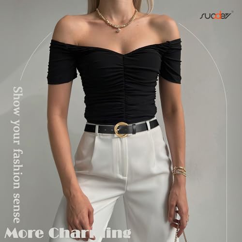 SUOSDEY Trendy Women Leather Belt, Leather Belt for Jeans Pants Ladies Leather Gold Buckle Belt2