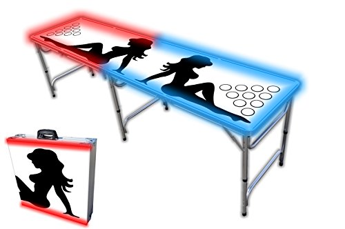 8-Foot Professional Beer Pong Table w/Cup Holes & LED Glow Lights - Trucker Girl Graphic