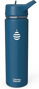 Clearly Filtered Water Bottle | Removes 220+ Contaminants, Double-Wall Insulated Stainless Steel, BPA/BPS Free, Phthalate Free, Filters Flouride Lead Chlorine (20oz, Navy Blue)