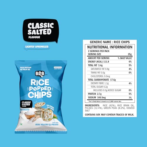 Image of BRB Rice Popped Chips | Classic Salted Flavour | Not Fried. Not Baked | High Protein | 50% Less Oil, No Palm Oil, Healthy Snack | 48g /54g Pack (weight may vary) (Pack of 2)