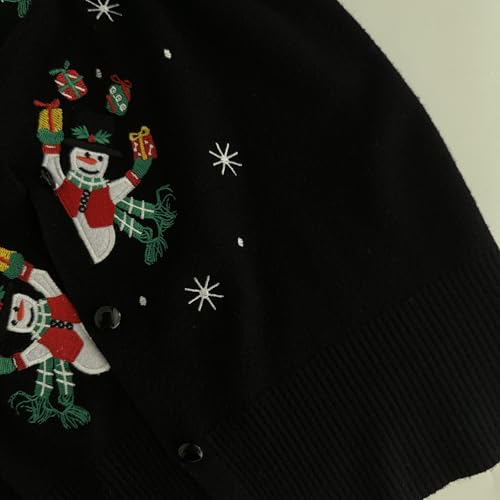 Embroidered Snowman Button Cardigan for Women - Image 2
