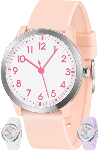 PROKING Kids Analog Watch for Girls Boys Children Teens, 8-18 Years Old, Learning Time and Easy to Read, Minimalist Wrist Watch with Soft Band, 50M Waterproof