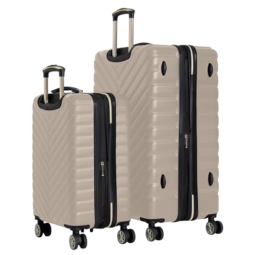 Image of Kenneth Cole REACTION Women's Madison Square Hardside Chevron Expandable Luggage, Taupe, 2-Piece Set (20 inch & 28 inch), Kenneth Cole Reaction Women's Madison Square Hardside Chevron Expandable Luggage