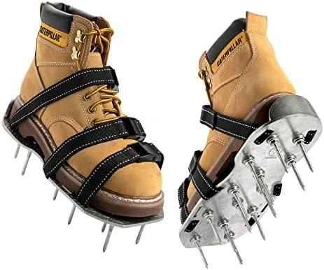FSTSLK Full Metal Lawn Aerator Shoes with 3 Adjustable Straps - Metal Base -Adjustable -Stylish - One Size Fits All - Steel Spiked Shoes for Lawn Care - Reduces Thatch, Revives Soil Health