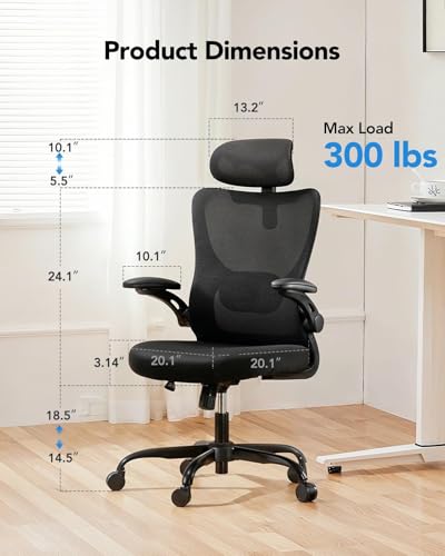 Image of HUANUO Ergonomic Office Chair, High Back Computer Desk Chair with Adjustable Lumbar Support and Headrest, Comfy Gaming Chair with 3D Armrests, Home Office Rolling Chair, Max Load 300 lbs, Pack of 3