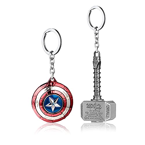 VNFLY Captain America Shield Keychain and Mjolnir Keychain Thor Hammer Keychain