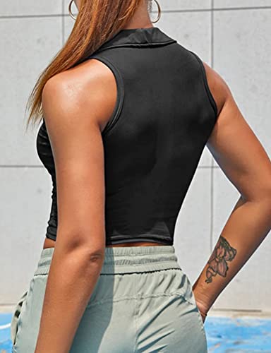 Foto von ORANDESIGNE Damen Crop-Top Frauen Athletische Hemden Ärmellose Yoga-Tops Laufende Fitnessstudio Trainings Shirts D Schwarz S