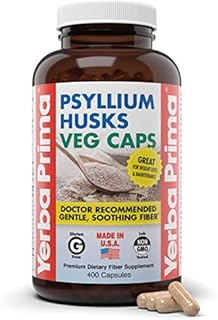 Yerba Prima Psyllium Husks Veg Caps, 400 Capsules (625mg) - Vegan, Non-GMO, Gluten Free, Colon Cleanser, Daily Fiber Supplement for Gut Health & Regularity