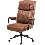 IWMH Executive Brown Office Chair, Mid Century Modern Ergonomic Computer Desk Chair, Lumbar Support Adjustable Height Wide High Back Swivel Rolling Chairs