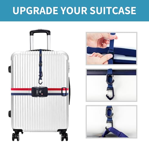 Image of Luggage Straps Set TSA Approved,Adjustable Bag Strap with Hook,Luggage Card,Luggage Strap TSA Locks for Travel Luggage Accessories(Blue&Red&White)