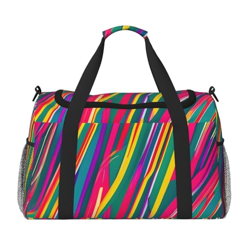 Rainbow Lines Print Travel Hand Travel Bag Weekender Overnight Carry On Tote Foldable Crossbody Bag