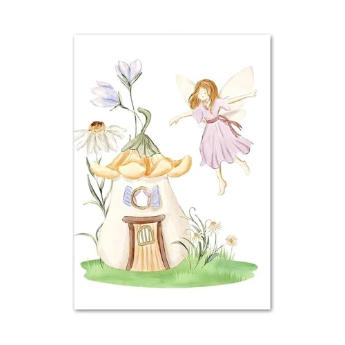 Fleur fée oiseau papillon champignon affiche art mural 21x30 - 2