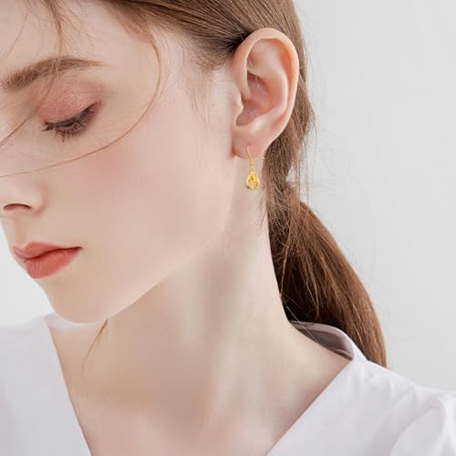 DOVRAN 14K Gold Bee Earrings for Women Real Yellow Gold Amber Teardrop Dangle Earrings Insect Jewelry Birthday Gifts for Wife Mom2