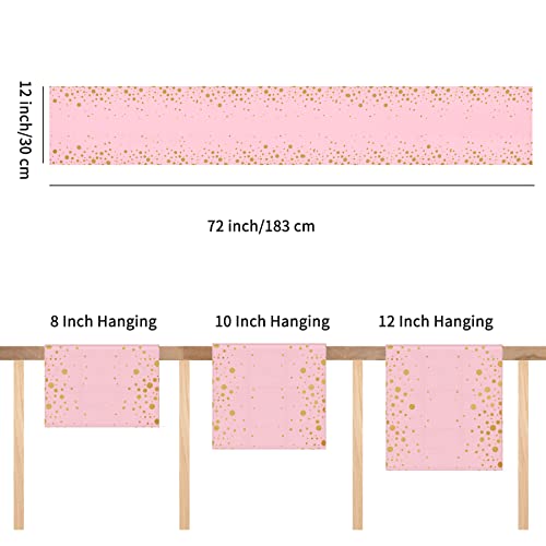 Kiorevy Pink And Gold Table Runner 12 X 72 Inches Long, Golden Glittering Dots Table Runners Kitchen Dining Decoration For Wedding Baby Bridal Shower Birthday Party Graduation Valentines Day Decor #TOP5