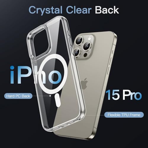 Image of JGD Magnetic Case for iPhone 15 Pro Compatible with MagSafe, Shockproof Phone Bumper Cover, Anti-Scratch Clear Back (Clear)