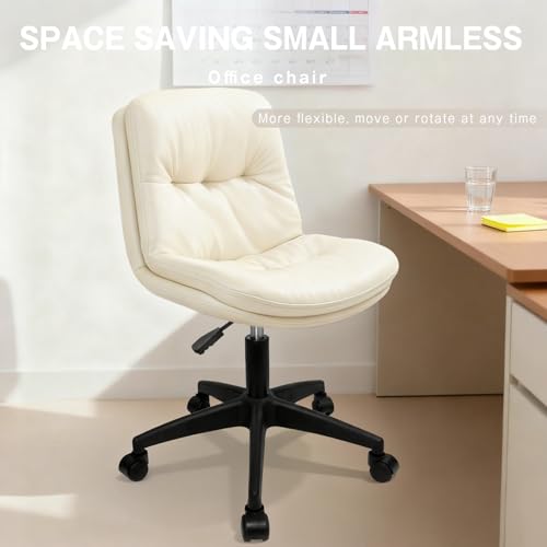 Image of Office Chair, Ergonomic Desk Chair with Padded Cushion & Backrest, Adjustable Height & 360 Swivel, Armless Task Chair for Home Office, Computer Desk & Vanity Beige