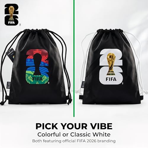 Image of FIFA World 2026 Cup Official Licensed Drawstring Backpack Bag, Sports Gym Sackpack for Adults Men Women Outdoor Travel Beach (Black+White)