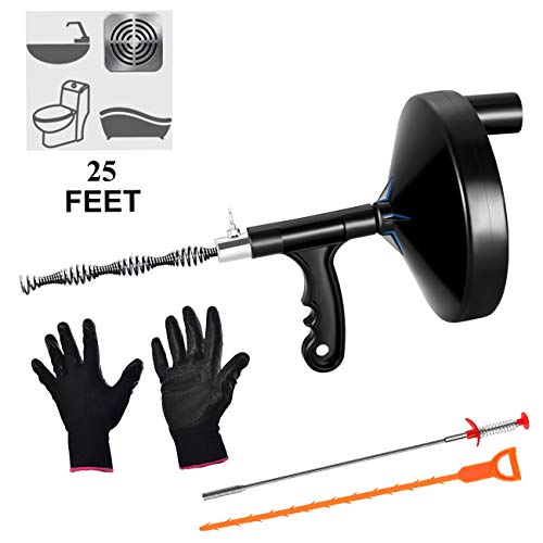 Gesoon Steel Drum Auger Plumbing Snake - Durable Heavy Duty 25-Ft Drain Cleaning
