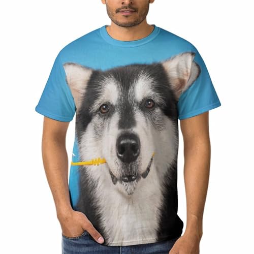 T-shirt Husky col rond homme, haut manches courtes en coton imprimé