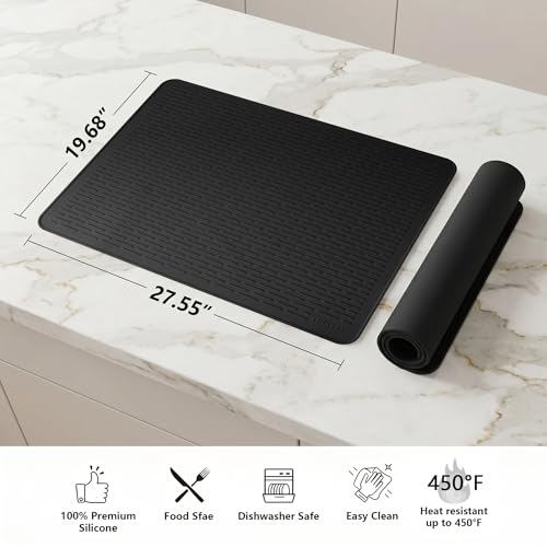 Image of YUHFERA Stove Top Cover for Electric Stove - Silicone Stove Mat for Glass Top, Glass Cooktop Protector for Kitchen,Multi-Functional Oven Covers for Electric Stove (Black,28 x 20)