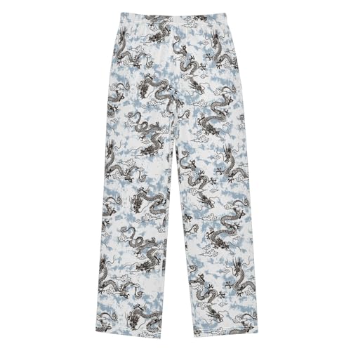 Retro Chinese Dragon Boys Long Pants Soft Trousers Elastic Waist Kids Lounge Bottoms with Pockets S-XL