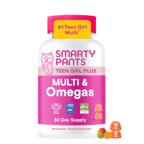 SmartyPants Teen Girl Multivitamin Gummies Omega 3 (DHA/EPA) Vitamin C D3 B12 Vitamin A K & Zinc Biotin to Support Hair Skin & Nails Gluten Free 60 Count (30 Day Supply)
