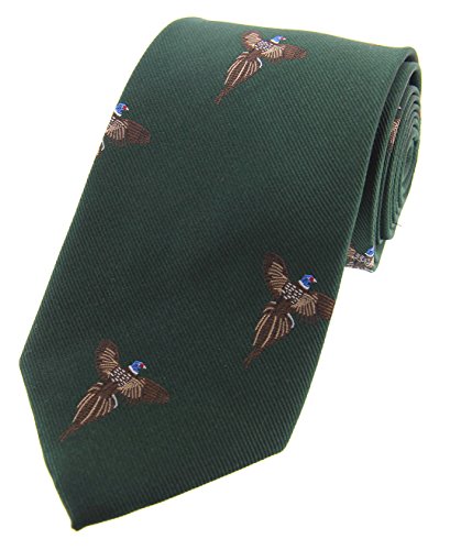 Cravate en soie motif faisans volants pour costume de mariage vert