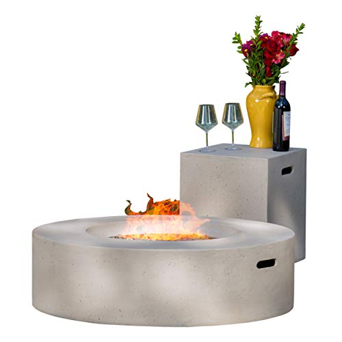 Gdfstudio Hearth 50K Btu Outdoor Gas Fire Pit Table With Tank Holder (Circular, Light Grey) #TOP1