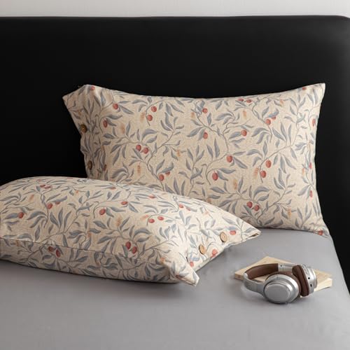 mixinni Cotton Linen Floral Duvet Cover Set King Size – Vintage Botanical Print Bedding with Wooden Button Closure, Soft Breathable Cotton Linen Blend Comforter Cover, Rustic Farmhouse Bedding 3pcs by mixinni - Used condition - Image 7