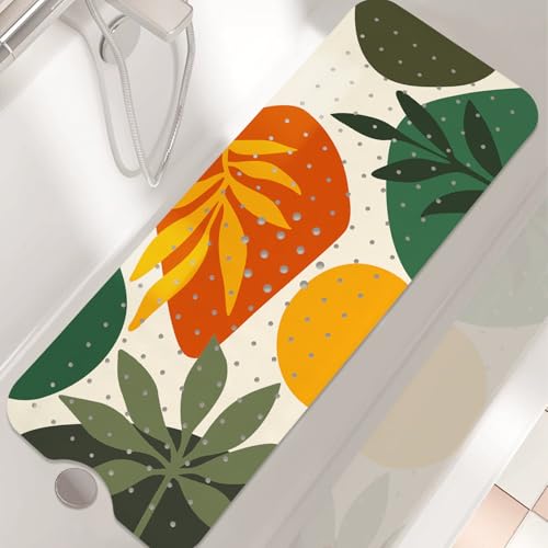 Non Slip Bathtub Mat, Bohemia Bath Mat for Tub, Extra Long Bathtub Mat Shower Mat with Suction Cups and Drain Holes for Elderly Kids Toddler Baby 40 X 16 Inch