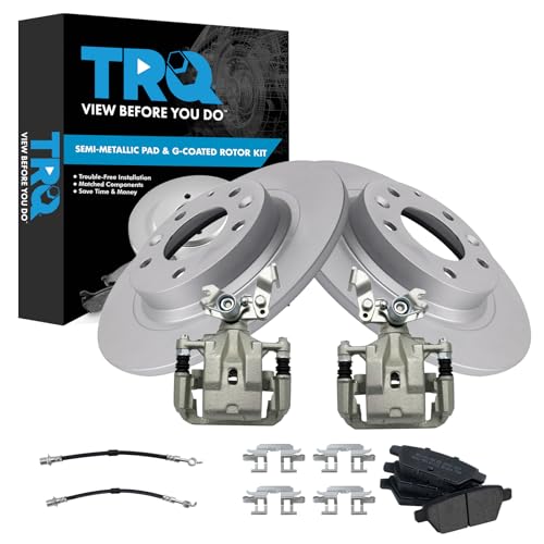 Image of TRQ Rear Brake Pad & Rotor Kit Semi-Metallic Premium G-Coated Compatible with 2009-2012 Ford Fusion Lincoln MKZ 2009-2011 Mercury Milan