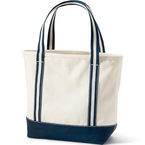 Image of Lands' End Natural Open Top Canvas Tote Natural /navy Stripe Medium Regular Handle