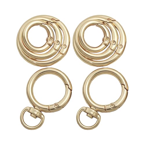 HOLAILS Multi-Function Carabiner Key Rings Carabiner Round Carabiner Clips Keychain Purse Wrist Strap Closure Shoulder Bag Chain Rings Clip Keychain Lanyard Leather DIY Crafts as Valentine Gift(8Gold)