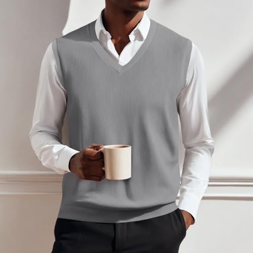 Sweater Vest Men Casual Dressy V Neck Sweaters Lightweight Knitted Sleeveless Pull Over Sweaters Slim Fit Dress Vest2